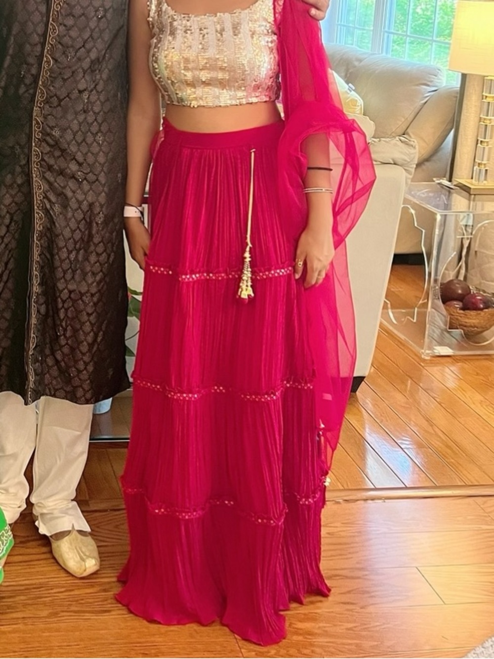 4 piece girls lehenga, choli, jacket and dupatta in hot pink.sz 34 by Akshadha